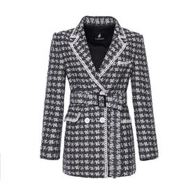 灰色千鸟格毛呢中性西装外套