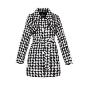 千鸟格毛呢宽松长外套