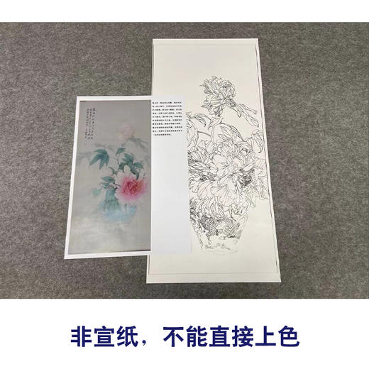 【有步骤】王震工笔画白描底稿博古画《且向芳邻问彼岸》花瓶初学者临摹花鸟线稿WZ17 商品图2