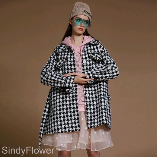 千鸟格毛呢宽松长外套 商品图4