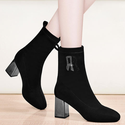 【女鞋】-弹力袜靴女士瘦瘦靴  秋冬新款中筒马丁靴 商品图3