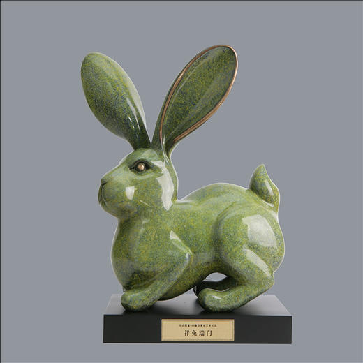 宇达青铜摆件 十二生肖兔《祥兔瑞门》创意装饰  家居工艺摆件  高37cm 商品图0