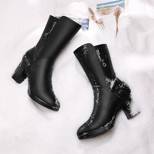 【服饰鞋包】中筒马丁靴女式皮靴英伦风 秋冬新款厚底粗跟高跟加绒靴子 商品图5