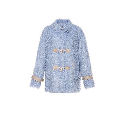 蓝色流苏毛绒两用领宽松外套 商品图1