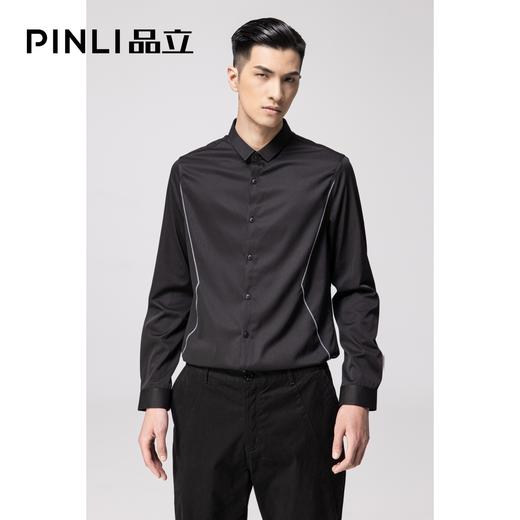 PINLI品立2022秋冬新款男辑明线纯色商务休闲长袖衬衫B213613372 商品图2