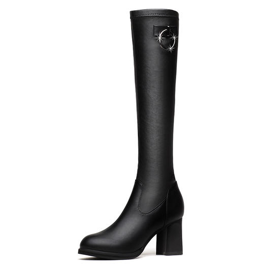 【服饰鞋包】-长筒靴女不过膝粗跟 秋冬新款皮面靴子骑士靴 商品图4