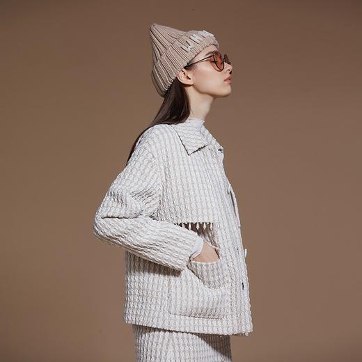 白条纹毛呢手工订制流苏珍珠短外套 商品图2