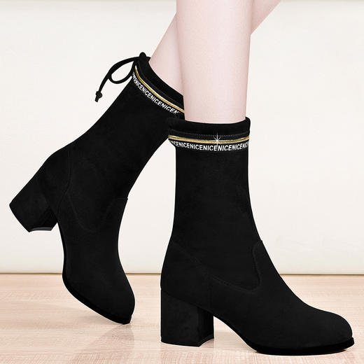 【女鞋】-弹力袜靴女士瘦瘦靴  秋冬新款中筒马丁靴 商品图1