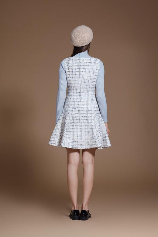 蓝灰粗纺花呢无袖修身连衣裙 商品图2