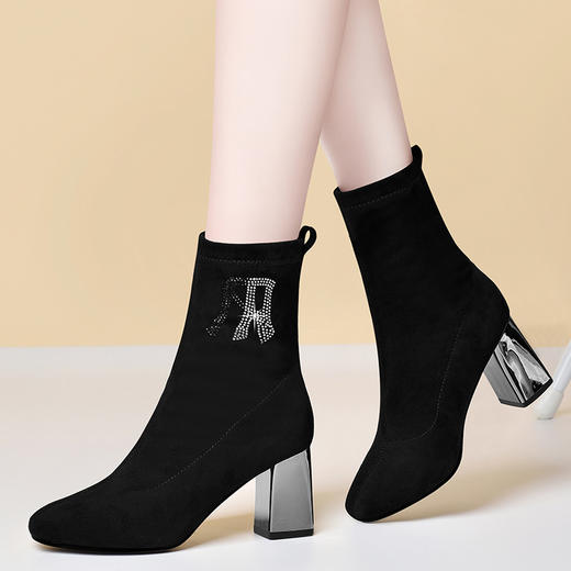【女鞋】-弹力袜靴女士瘦瘦靴  秋冬新款中筒马丁靴 商品图2