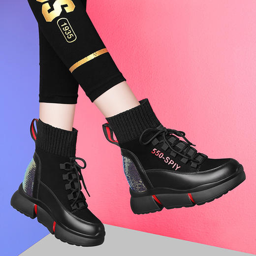 【服饰鞋包】-秋冬季新款内增高亮片短靴加绒靴子女鞋马丁靴 商品图6