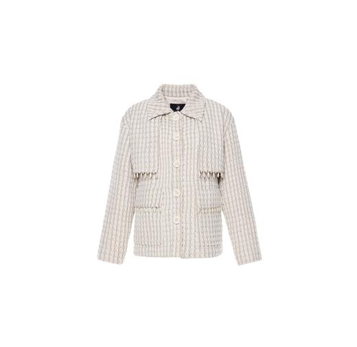 白条纹毛呢手工订制流苏珍珠短外套 商品图0