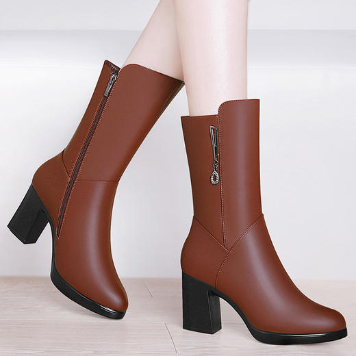 【服饰鞋包】中筒马丁靴女式皮靴英伦风 秋冬新款厚底粗跟高跟加绒靴子 商品图2