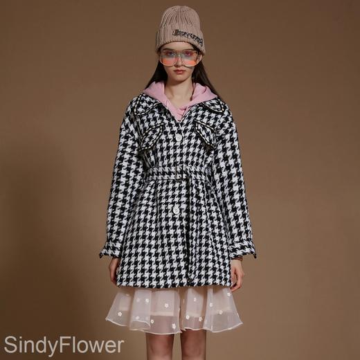 千鸟格毛呢宽松长外套 商品图3