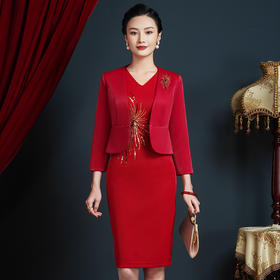 上海旗袍厂JC-JY5092参加婚礼服秋冬套装连衣裙时尚气质两件套裙子喜庆