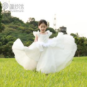 PureShare 蓬纱馆儿童礼服公主裙女童短袖钢琴演出服高端小女孩生日模特走秀-天鹅公主