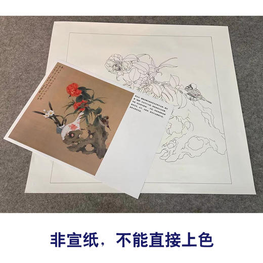 【有步骤、大彩图】王震工笔画白描底稿博古斗方小品《清供（冬）》花瓶初学者临摹花鸟线稿WZ33 商品图2