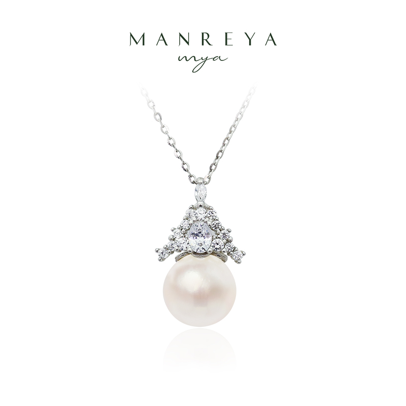 MANREYA玛芮雅「冰雪女王」锆石S925银镀白金淡水AK珍珠贵气项链