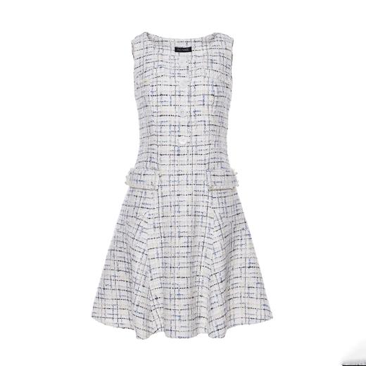 蓝灰粗纺花呢无袖修身连衣裙 商品图0