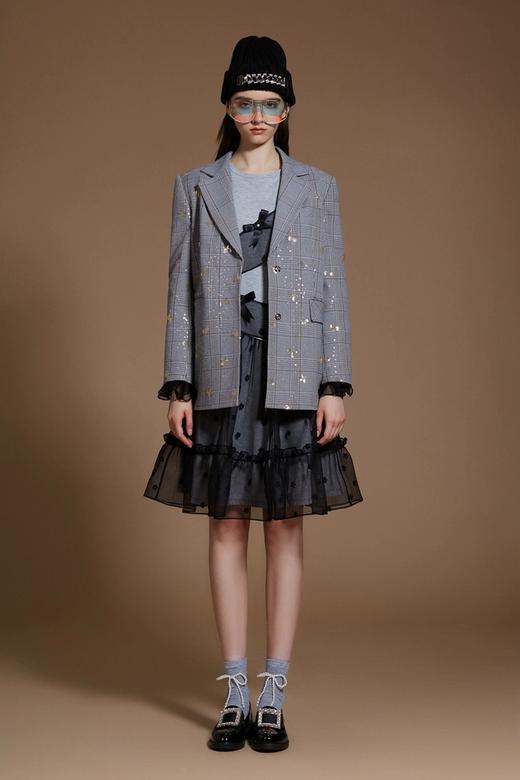 蝴蝶亮片绣花灰色收腰西装外套 商品图1