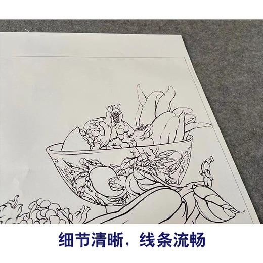 【有步骤】王震工笔画白描底稿斗方小品《佛寿三多》佛手石榴初学者临摹花鸟线稿WZ20 商品图4