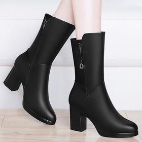 【服饰鞋包】中筒马丁靴女式皮靴英伦风 秋冬新款厚底粗跟高跟加绒靴子