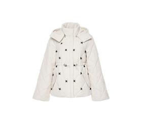 白色手工订制黑钻花收腰棉服