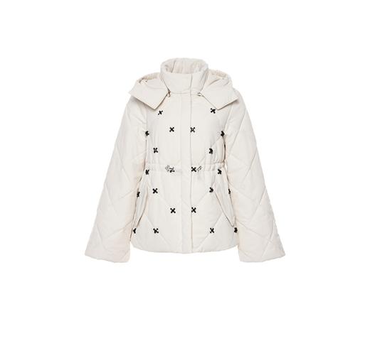 白色手工订制黑钻花收腰棉服 商品图0