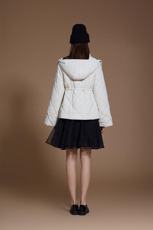 白色手工订制黑钻花收腰棉服 商品图2