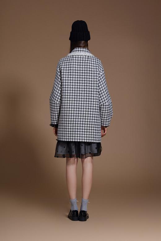 灰白千鸟格廓形袖毛呢大衣 商品图3