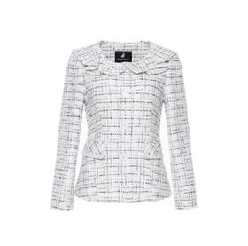 蓝灰粗纺花呢荷叶领修身短外套