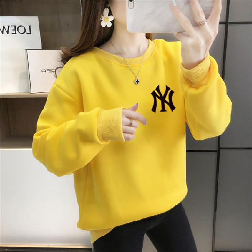 【新款秋冬季休闲加绒ins超火】网红明星同款圆领百搭男女时尚NY卫衣 宽松大码长袖韩版加绒加厚百搭保暖男女装 商品图5