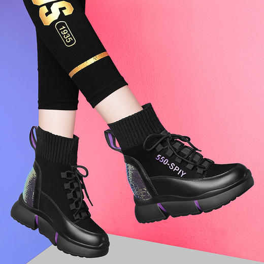 【服饰鞋包】-秋冬季新款内增高亮片短靴加绒靴子女鞋马丁靴 商品图5