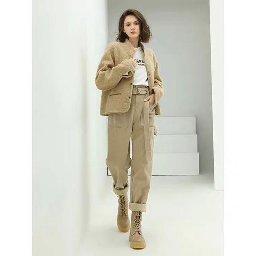 【限时特惠】COCOBELLA工装风卡其色水洗棉休闲裤女秋宽松高腰直筒裤PT818 商品图4