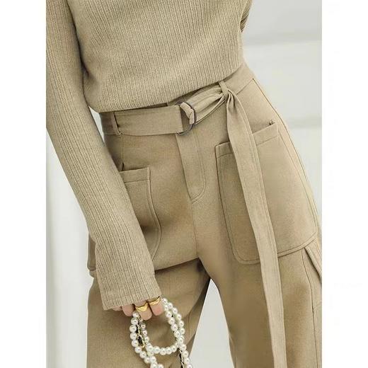 【限时特惠】COCOBELLA工装风卡其色水洗棉休闲裤女秋宽松高腰直筒裤PT818 商品图1