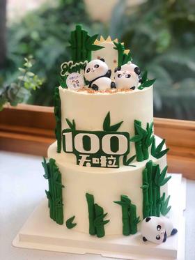 双层熊猫翻糖竹子奶油蛋糕 提前两天以上预定下单前请仔细阅读商品详情