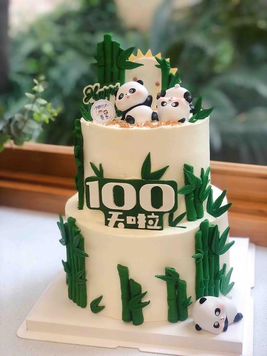 双层熊猫翻糖竹子奶油蛋糕 提前两天以上预定下单前请仔细阅读商品详情 商品图0