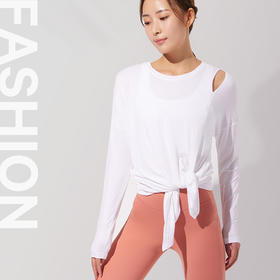 运动健身瑜伽服女新款lulu上衣长袖t恤宽松长款开叉打结两穿罩衫