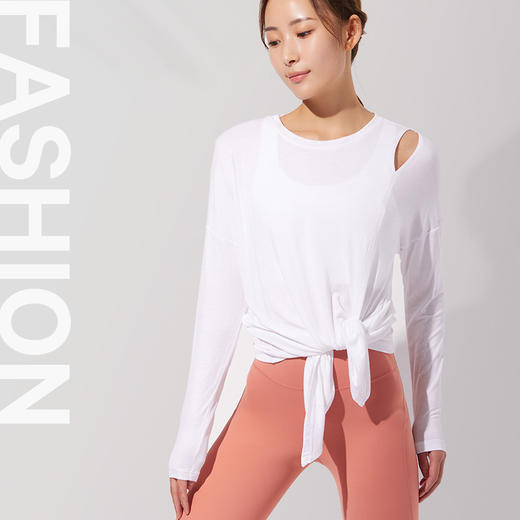 运动健身瑜伽服女新款lulu上衣长袖t恤宽松长款开叉打结两穿罩衫 商品图0