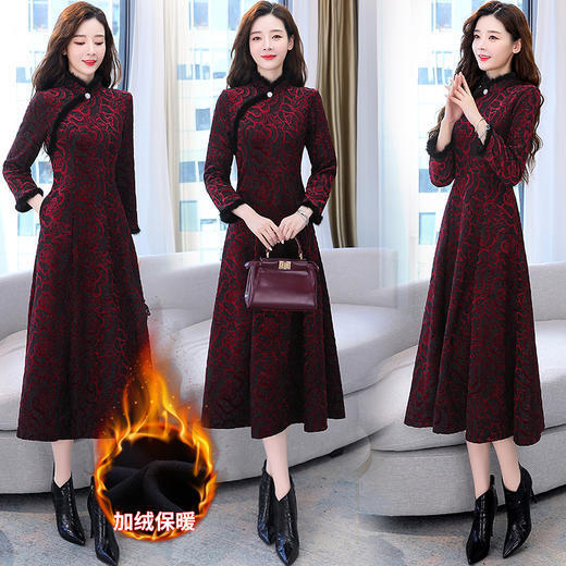 WZNH-HRYZ7689时尚保暖长款加绒加厚改良版连衣裙 商品图3
