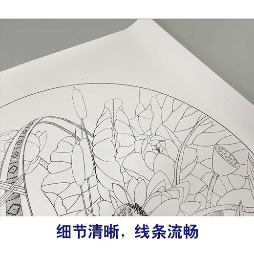 【有步骤】龚雪青工笔画白描底稿圆形小品《花篮图》初学者临摹花鸟线稿XQ80 商品图4