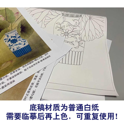 【有步骤】龚雪青工笔画白描底稿《博古瓶花》花瓶荷花初学者临摹花鸟线稿XQ82 商品图3