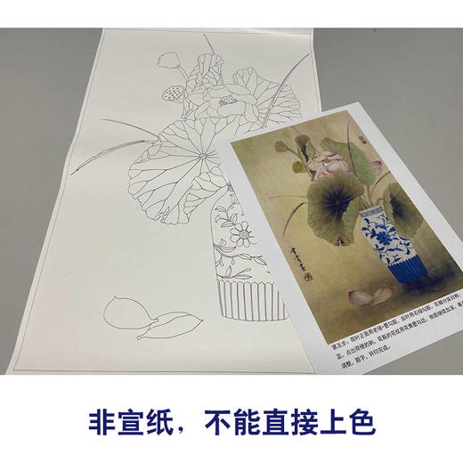 【有步骤】龚雪青工笔画白描底稿《博古瓶花》花瓶荷花初学者临摹花鸟线稿XQ82 商品图2