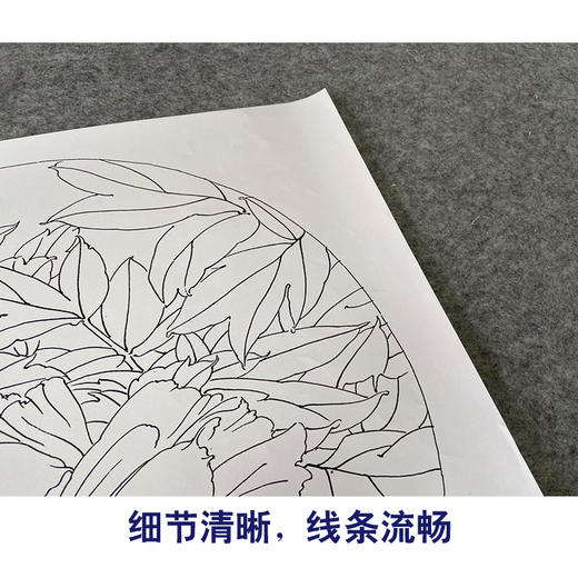 【有步骤、大彩图】龚雪青工笔画白描底稿圆形小品《小晴》牡丹初学者临摹花鸟线稿XQ91 商品图4