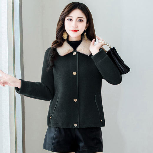 YWE-Q2160新款时尚优雅气质翻领长袖短款加厚保暖毛呢外套 商品图1