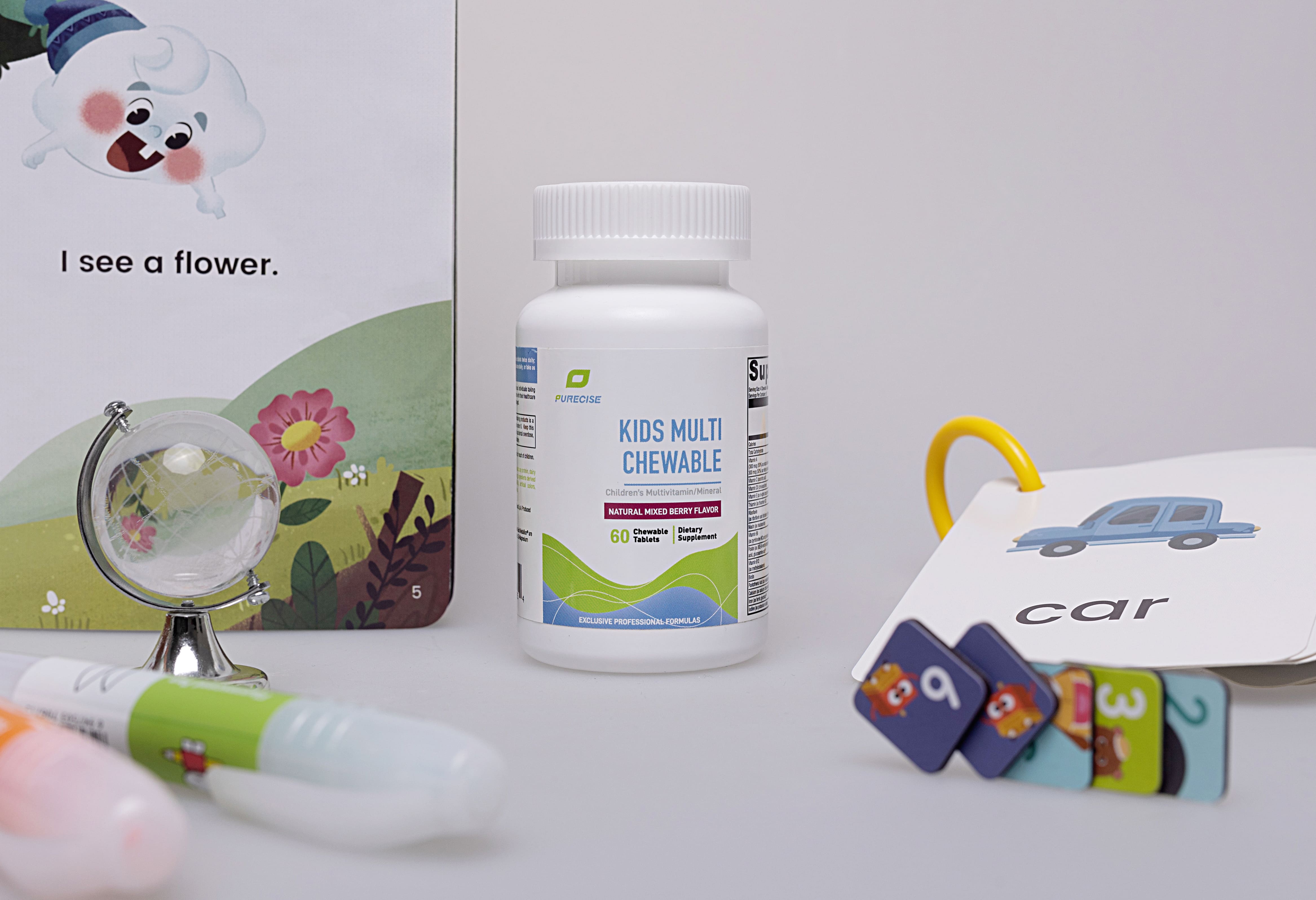 【儿童复合每日维生素+矿物质咀嚼片】Kids Multi 60片儿童喜爱樱桃味 25种微量营养 儿童复合营养 Purecise倍赛思