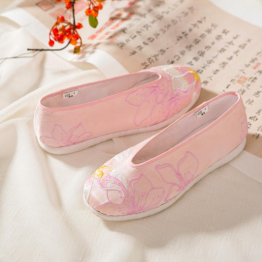 内联升女鞋手工单鞋千层底真丝绣花小元口（桃花）布鞋8646A 商品图2