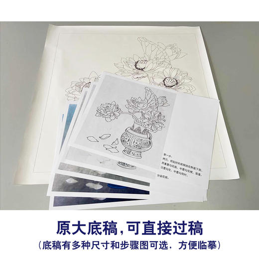 【有步骤】龚雪青工笔画白描底稿斗方小品《落愁》荷花花瓶图初学者临摹花鸟线稿XQ83 商品图1
