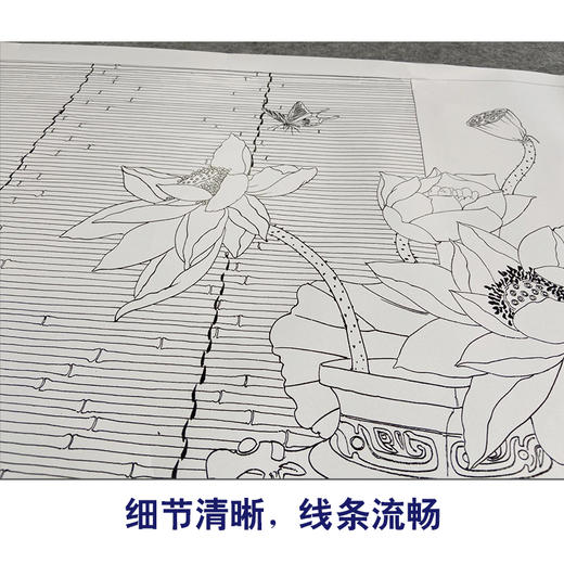 【有步骤】龚雪青工笔画白描底稿斗方小品《清夏》荷花蝴蝶初学者临摹花鸟线稿XQ84 商品图4