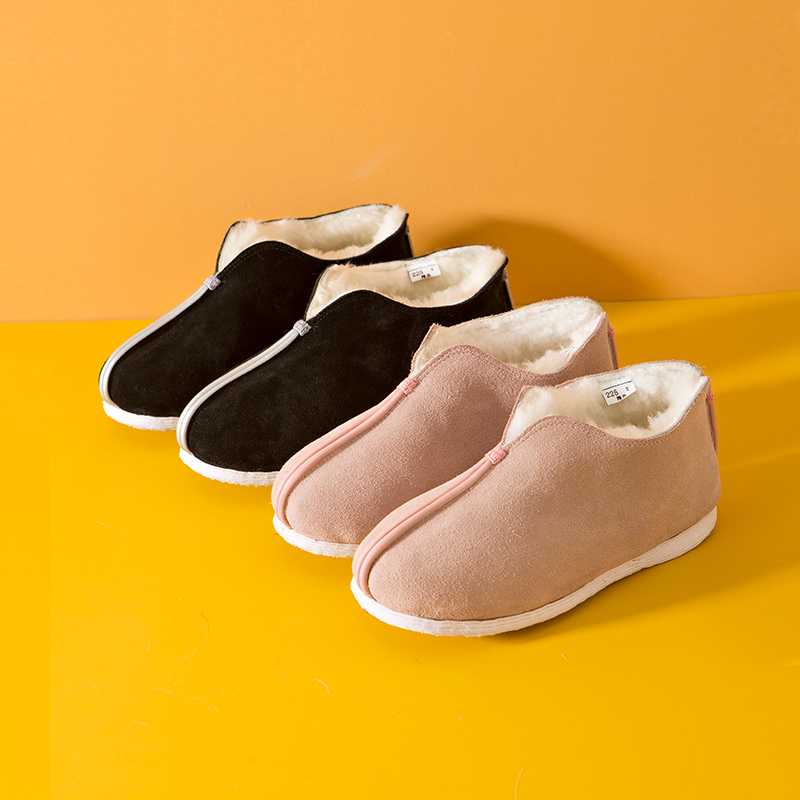 内联升【大内联升】女鞋羊毛棉鞋手工缝制千层底十字纳底反绒皮安棉DN8406